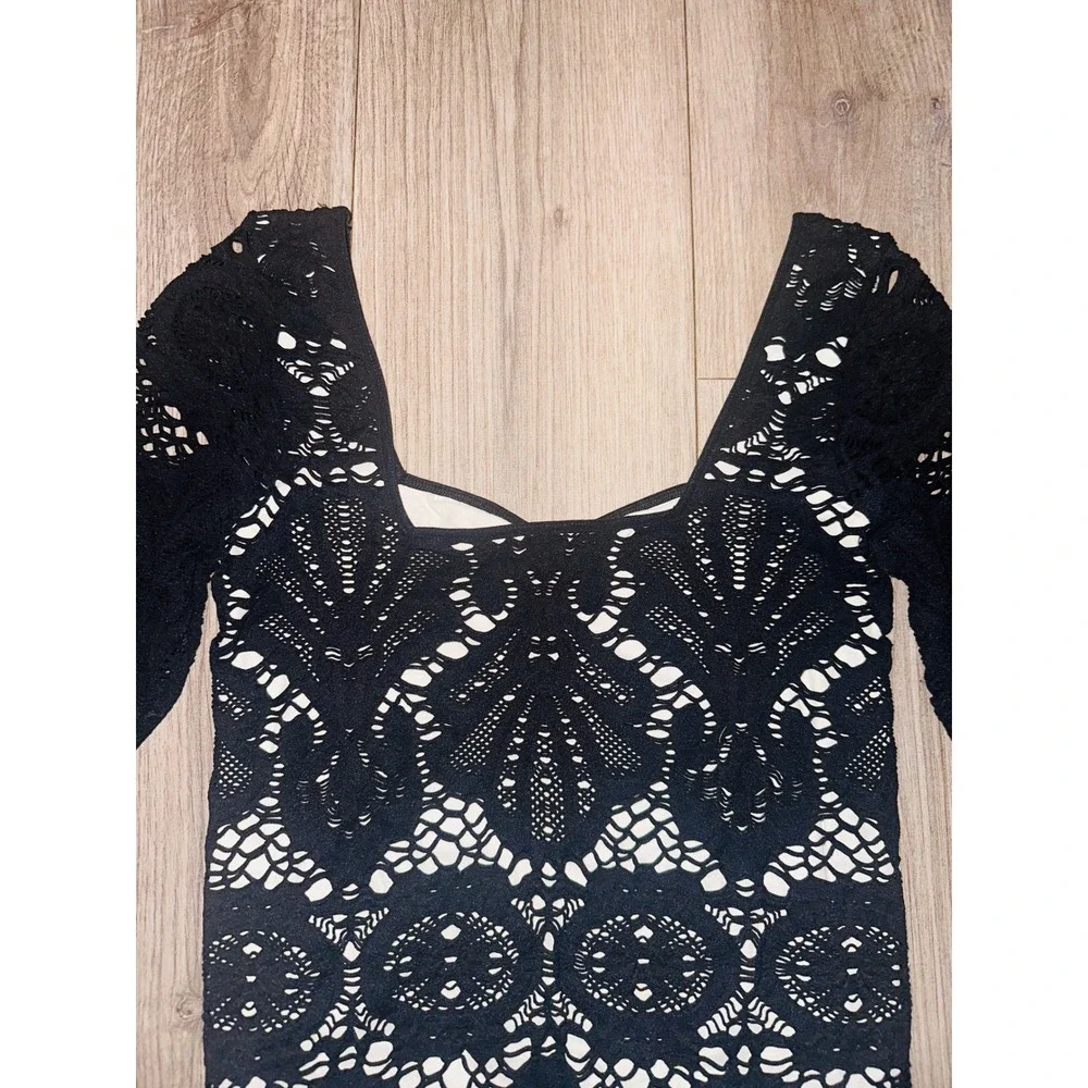 ND1 Free People Black Crochet Lace Bodycon Dress Party Cocktail‎ Evening